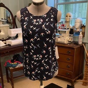 Daniel Rainn Dark Blue Bird Pattern Blouse